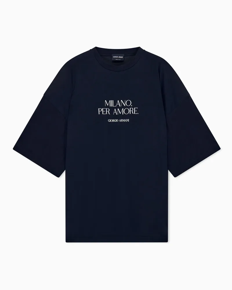 Giorgio Armani T-Shirt aus leichtem Jersey mit Milano per Amore Aufdruck Schwarz
