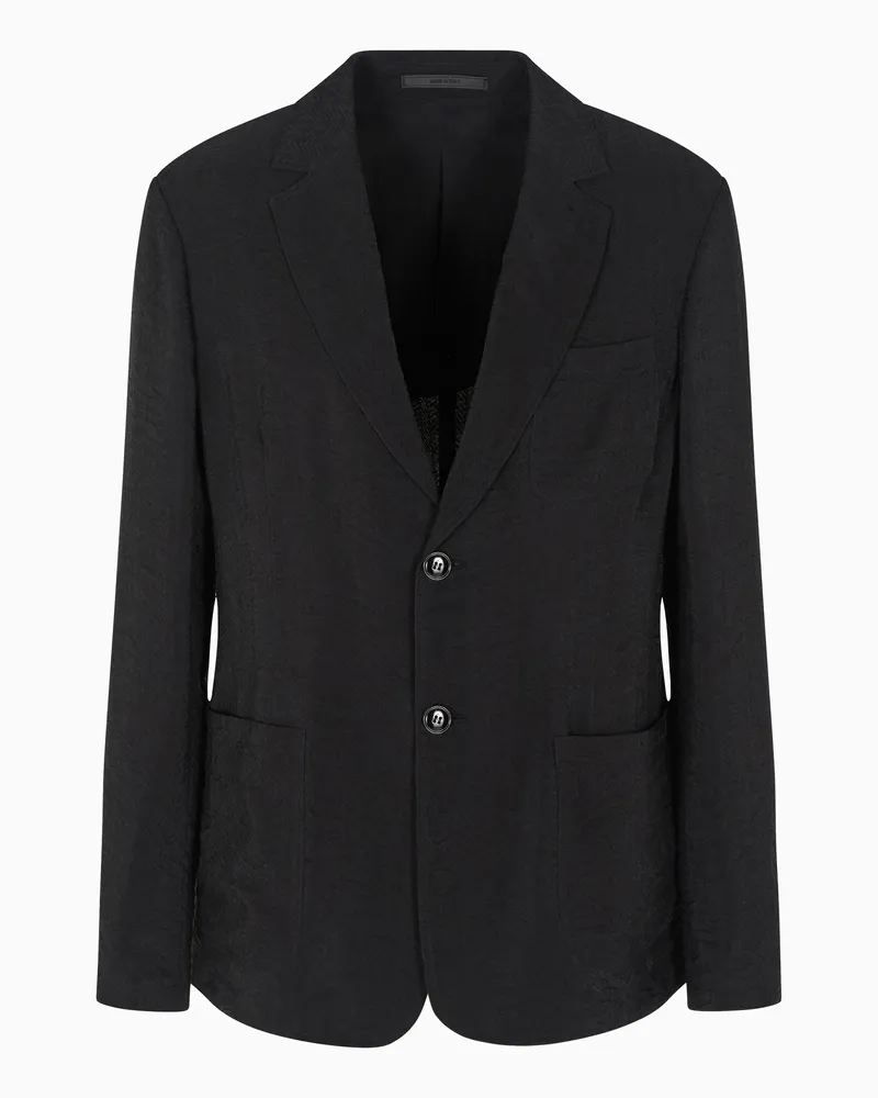 Giorgio Armani Einreihiges Sakko aus Cupro in Jacquard-Stoff-Verarbeitung Schwarz