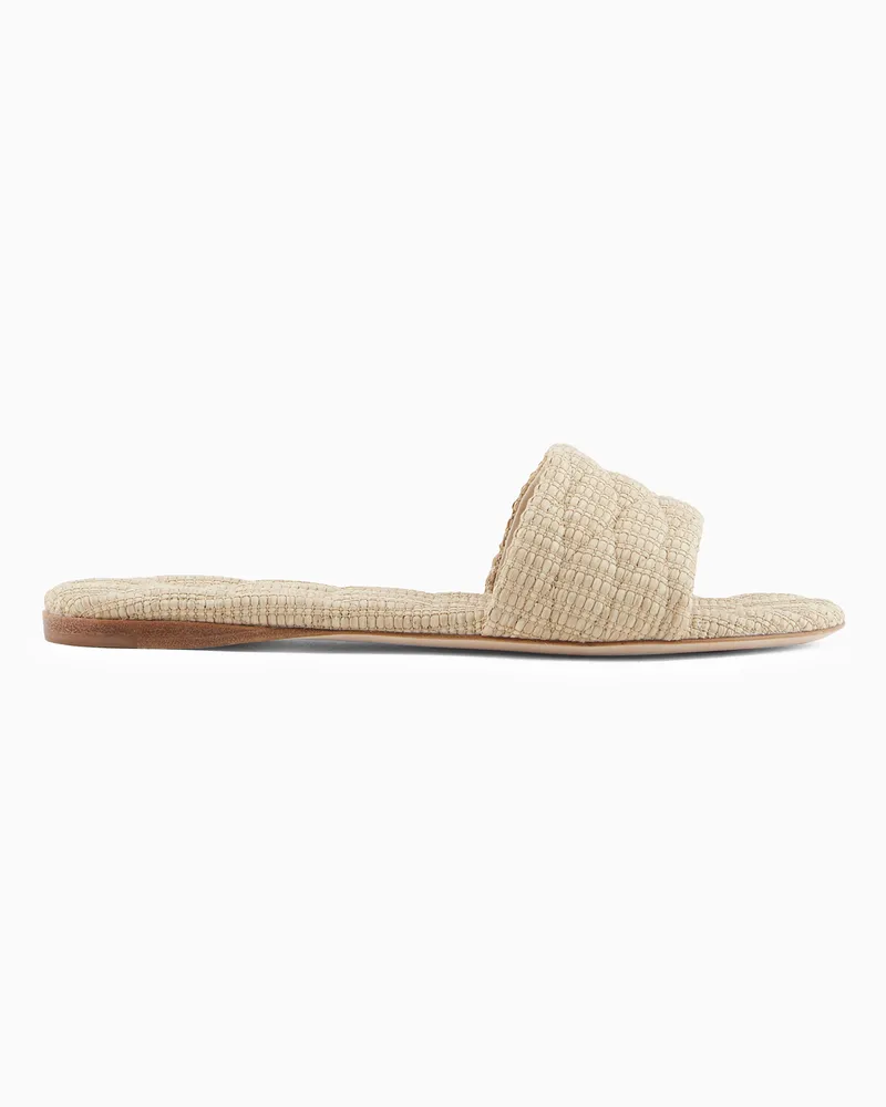 Giorgio Armani Flache Sandalen aus gestepptem Raffiabast Beige
