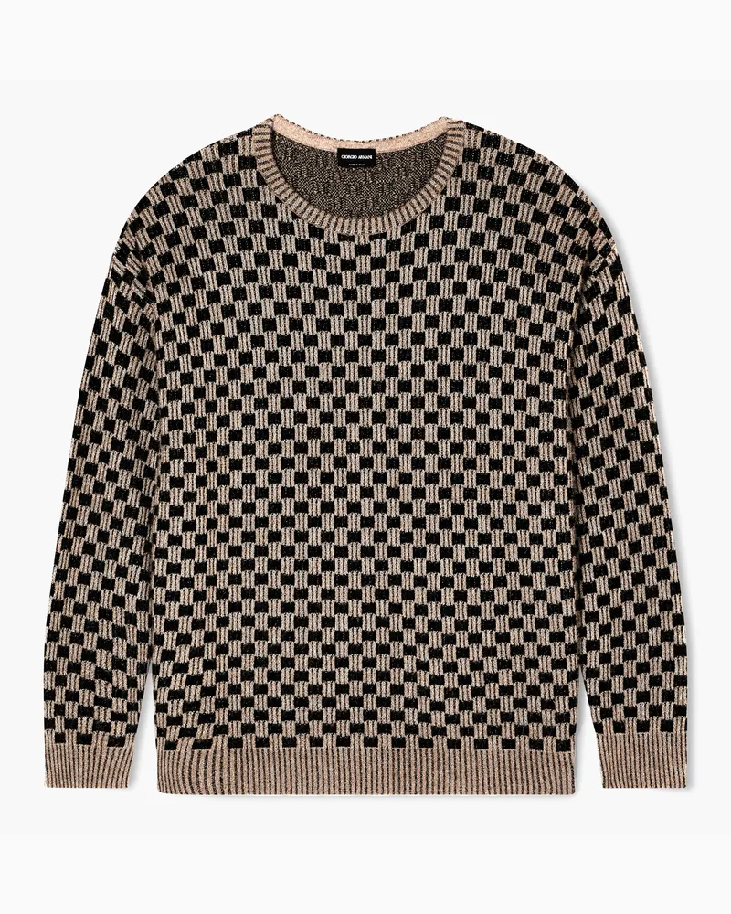Giorgio Armani Pullover mit Rundhalsausschnitt, gefertigt aus einer Mischung aus Kaschmir, Wolle und Seide in Jacquard-Stoff-Verarbeitung Schwarz