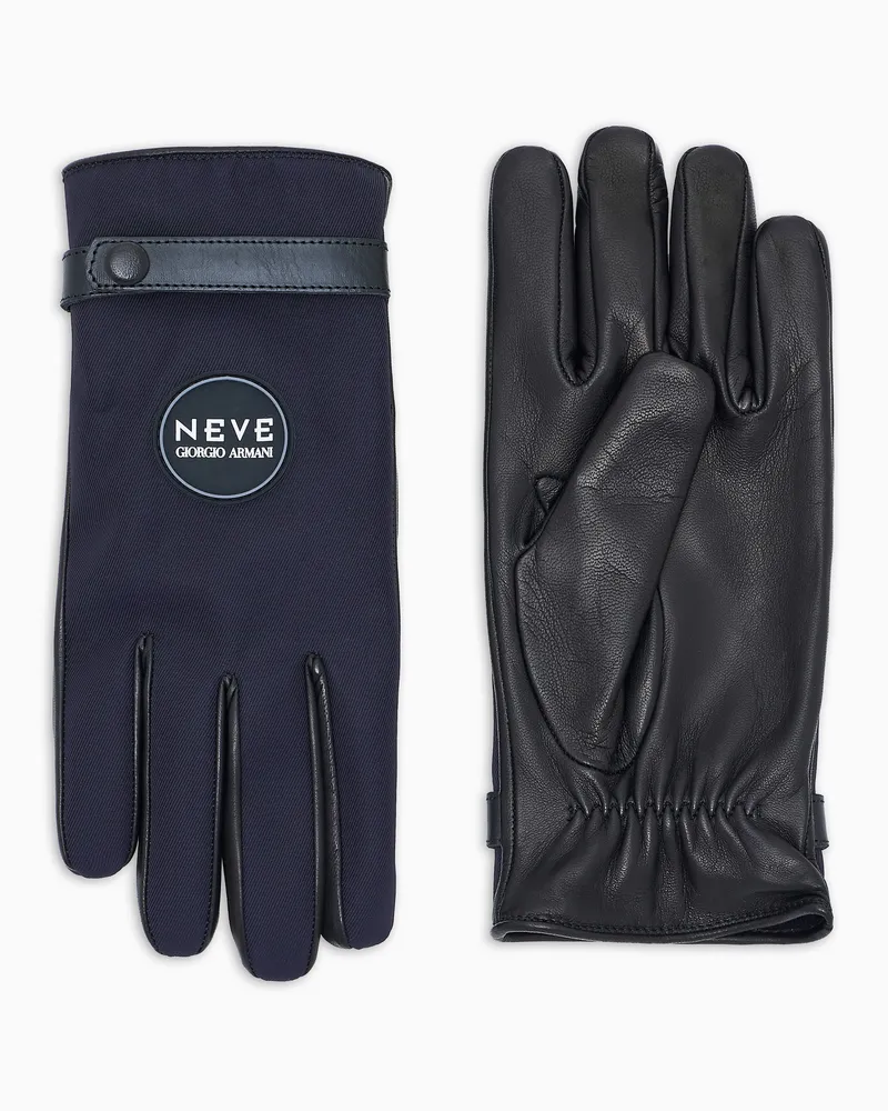 Giorgio Armani Neve Handschuhe aus Nylon und Nappaleder Blau