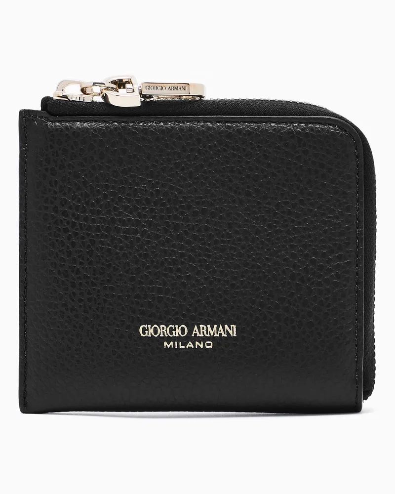 Giorgio Armani Kleines Portemonnaie mit Rundum-Reißverschluss, gefertigt aus Granat-Kalbsleder Schwarz
