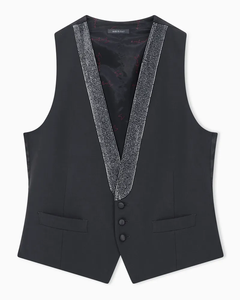 Giorgio Armani Weste Giorgio's aus Schurwollkrepp mit Zierbesatz Schwarz