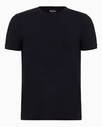 Giorgio Armani T-shirt Aus Dehnbarem Bambus-viskosejersey und Aufgesticktem Ga-logo Marineblau