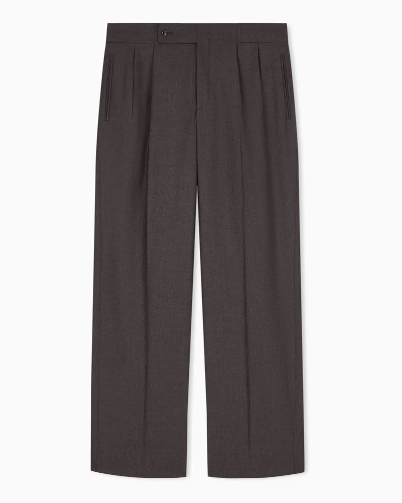 Giorgio Armani Hose aus Schurwollflanell mit zwei Bundfalten Braun