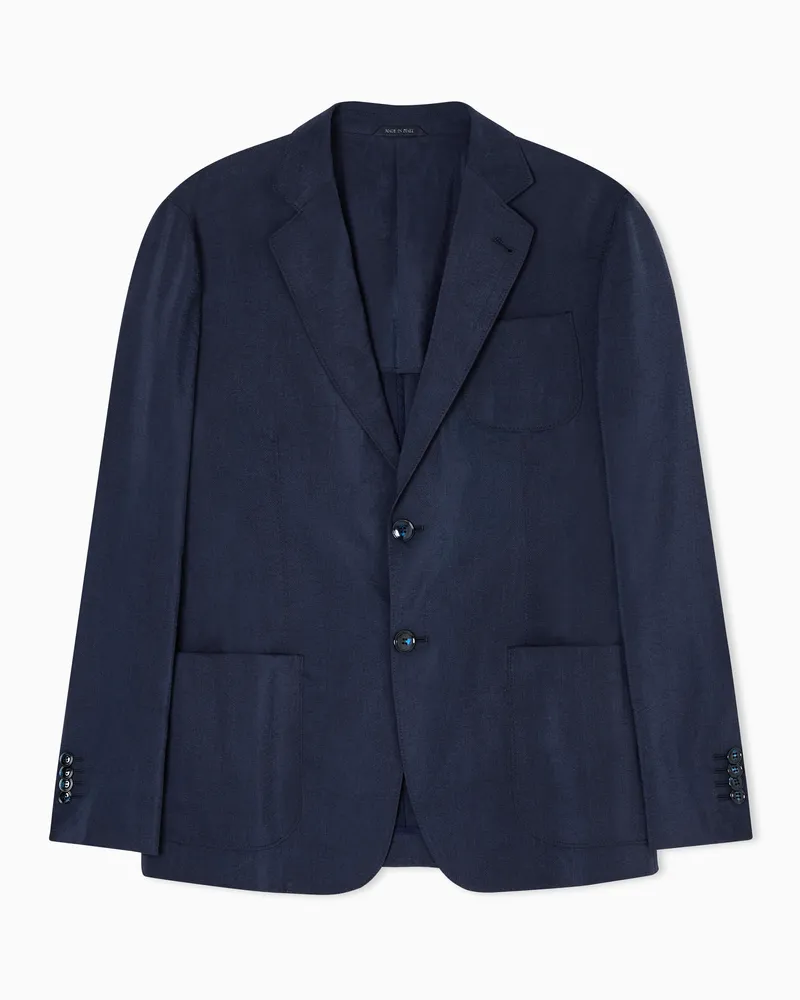 Giorgio Armani Einreihiges Sakko der Upton-Linie aus gewaschener Seide Marineblau