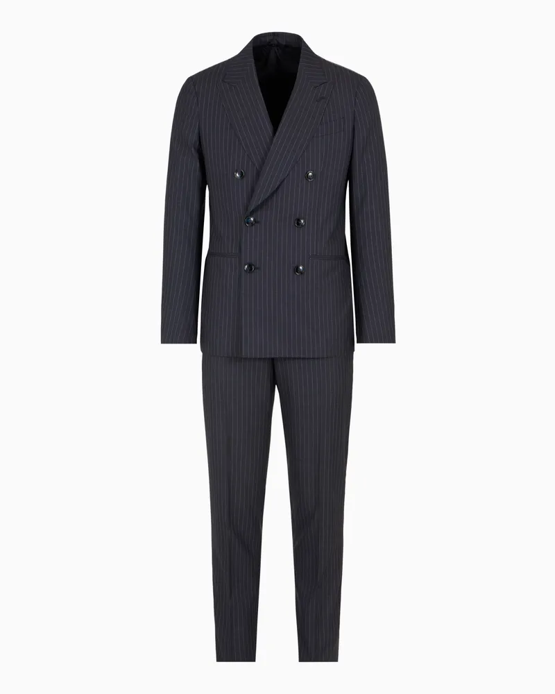 Giorgio Armani Doppelreihiger Nadelstreifenanzug der Napoli-Linie aus Schurwolle Blau