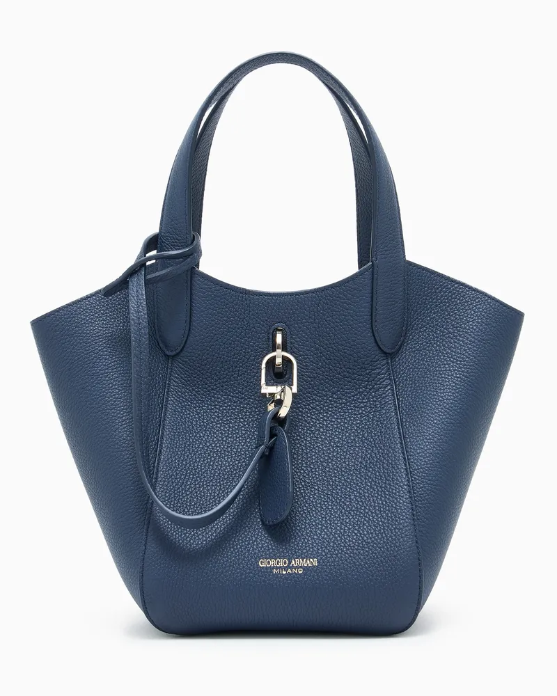 Giorgio Armani Kleine Handtasche aus genarbtem Leder Blau