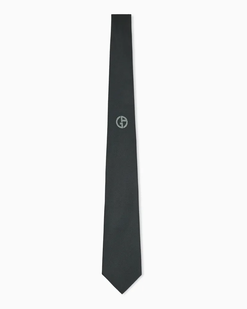 Giorgio Armani Gewebte Krawatte aus glatter Seide mit einem gestickten Logo Grün