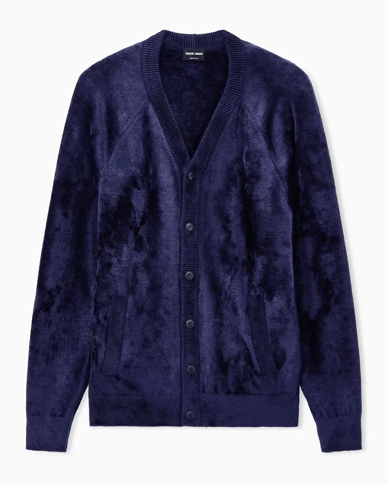 Giorgio Armani Cardigan aus Viskose mit V-Ausschnitt und samtiger Textur Marineblau