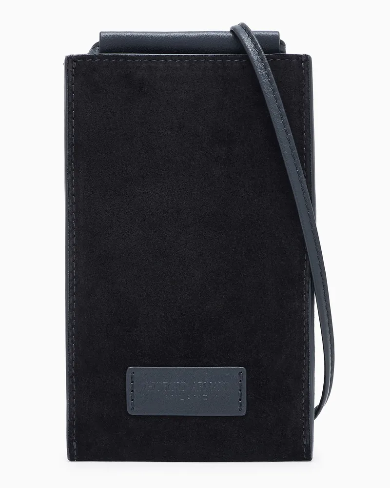 Giorgio Armani Handyhülle aus Kalbsleder und Veloursleder Schwarz