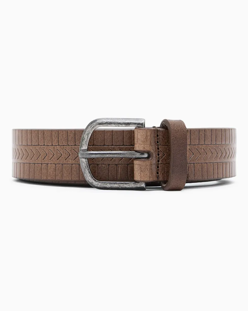 Giorgio Armani Verzierter Leder-Gürtel Grau