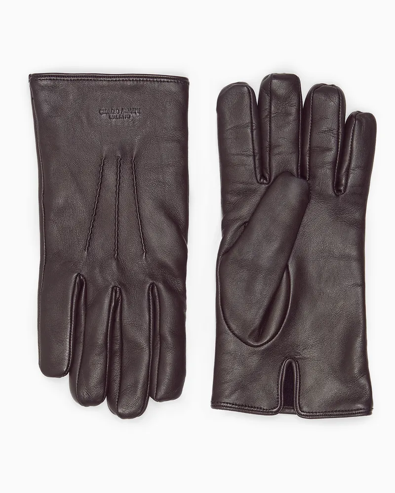 Giorgio Armani Handschuhe Nappaleder mit Kaschmirfutter Show Braun