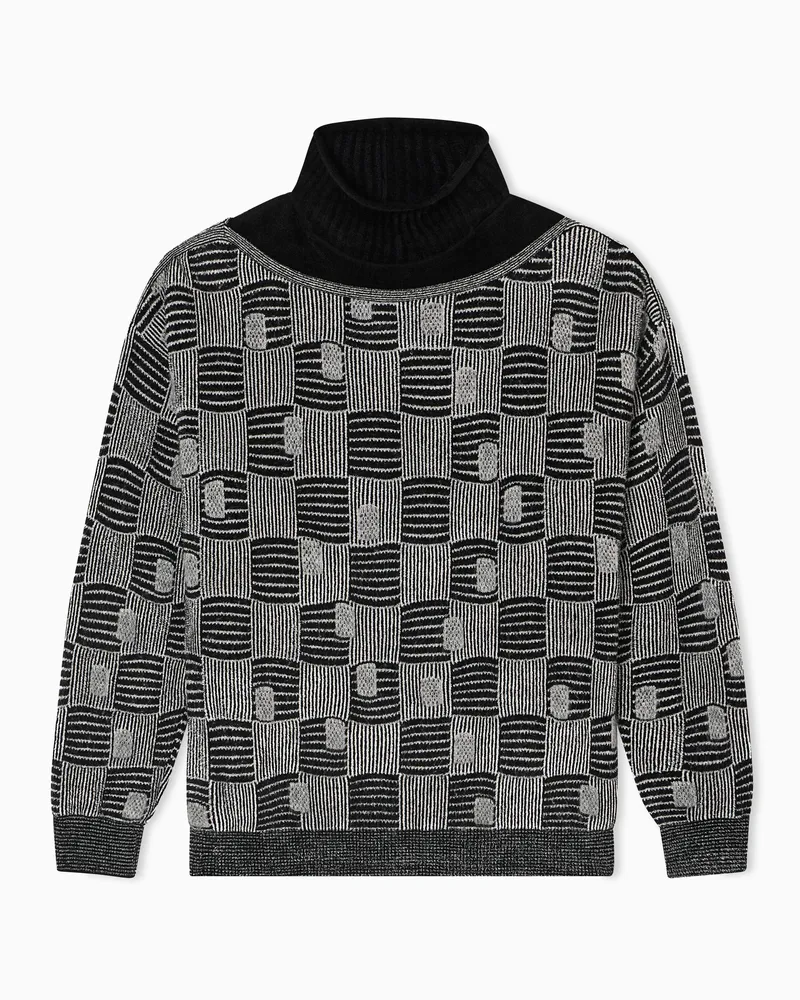 Giorgio Armani Rollkragenpullover aus einer Kaschmir-, Viskose- und Seiden-Mischung in Jacquard-Stoff-Verarbeitung Grau