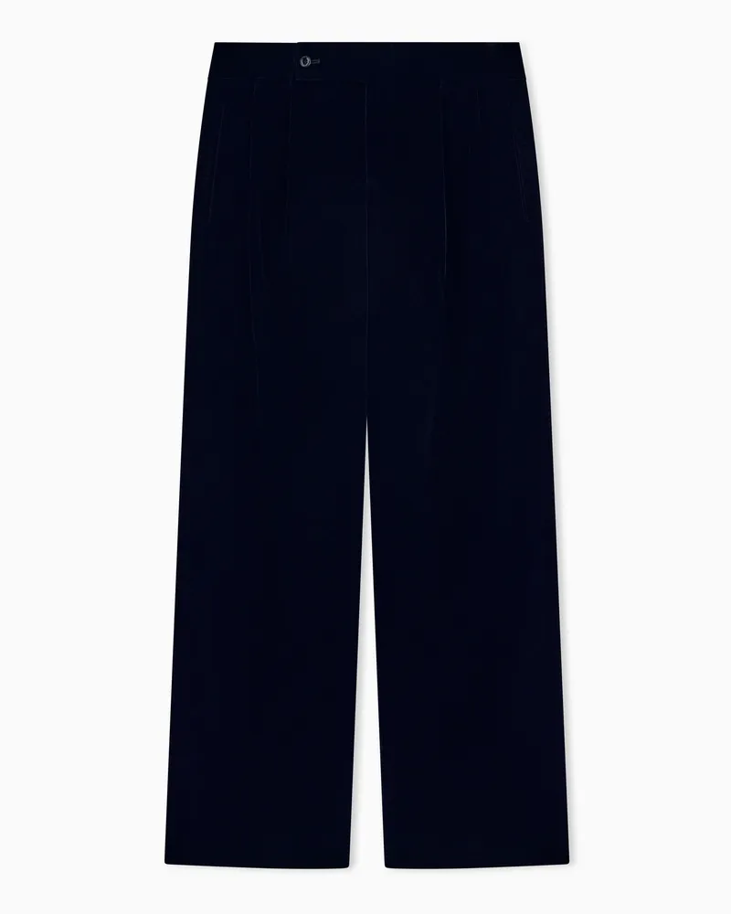 Giorgio Armani Hose aus glattem Samt mit Bundfalten und Pattentaschen Schwarz
