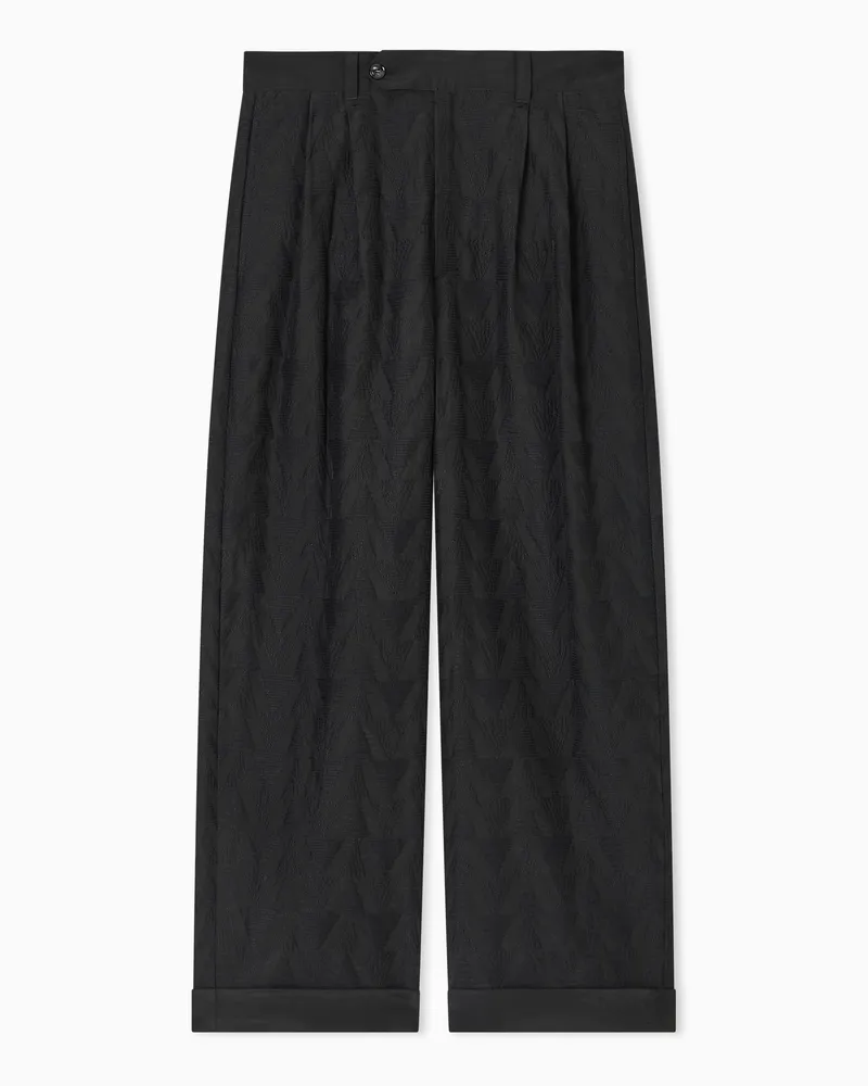 Giorgio Armani Hose aus Leinenmischgewebe mit Bundfalten und Zickzack-Stickerei Schwarz