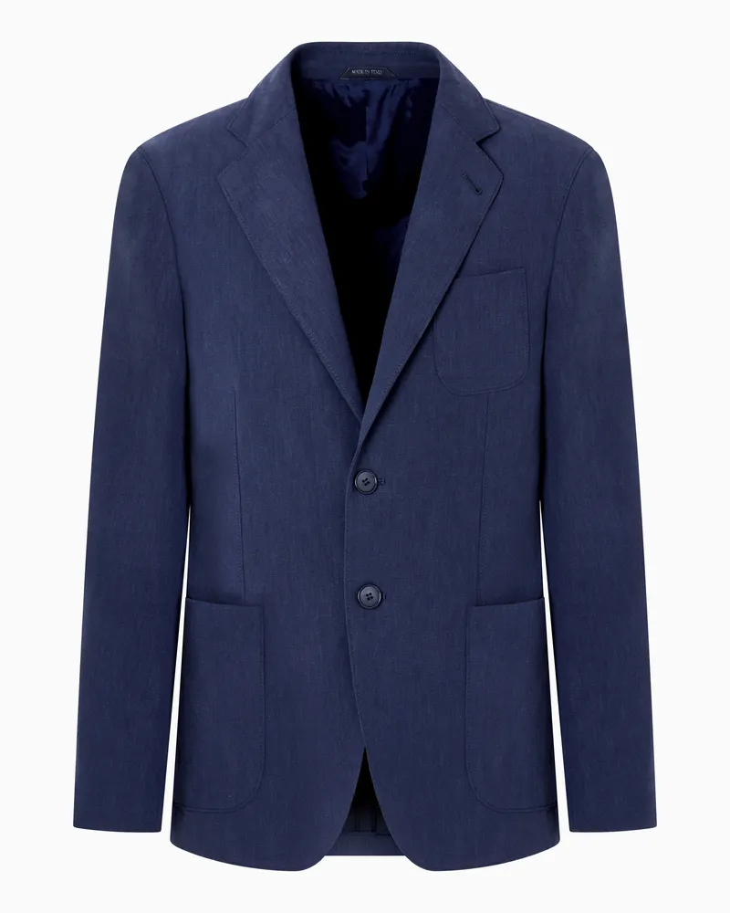 Giorgio Armani Einreihiges Sakko der Upton-Linie aus Leinen-Canvas Blau