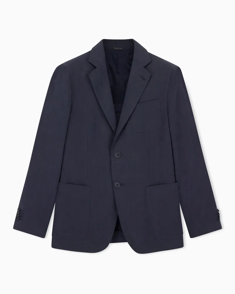Giorgio Armani Einreihiges Sakko der Upton-Linie aus Leinen-Canvas Blau