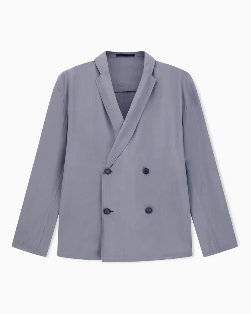 Giorgio Armani Doppelreihiges Sakko aus Seiden-Popeline und Leinen Grau