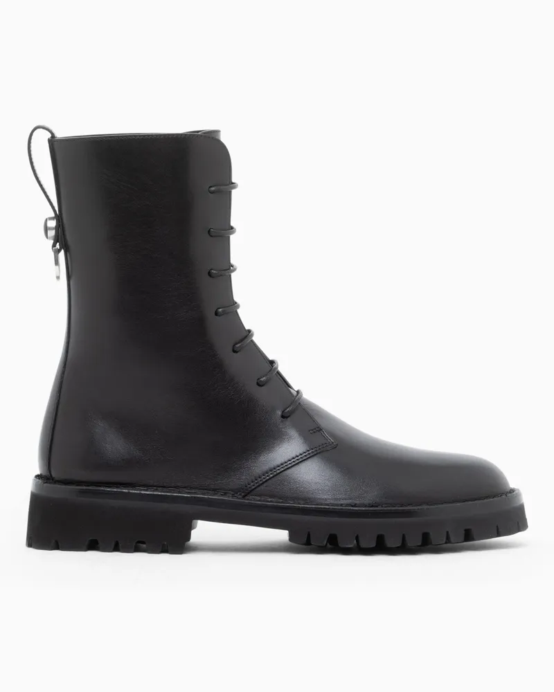 Giorgio Armani Schnürstiefel aus Leder mit Zuglasche und robuster Sohle Schwarz