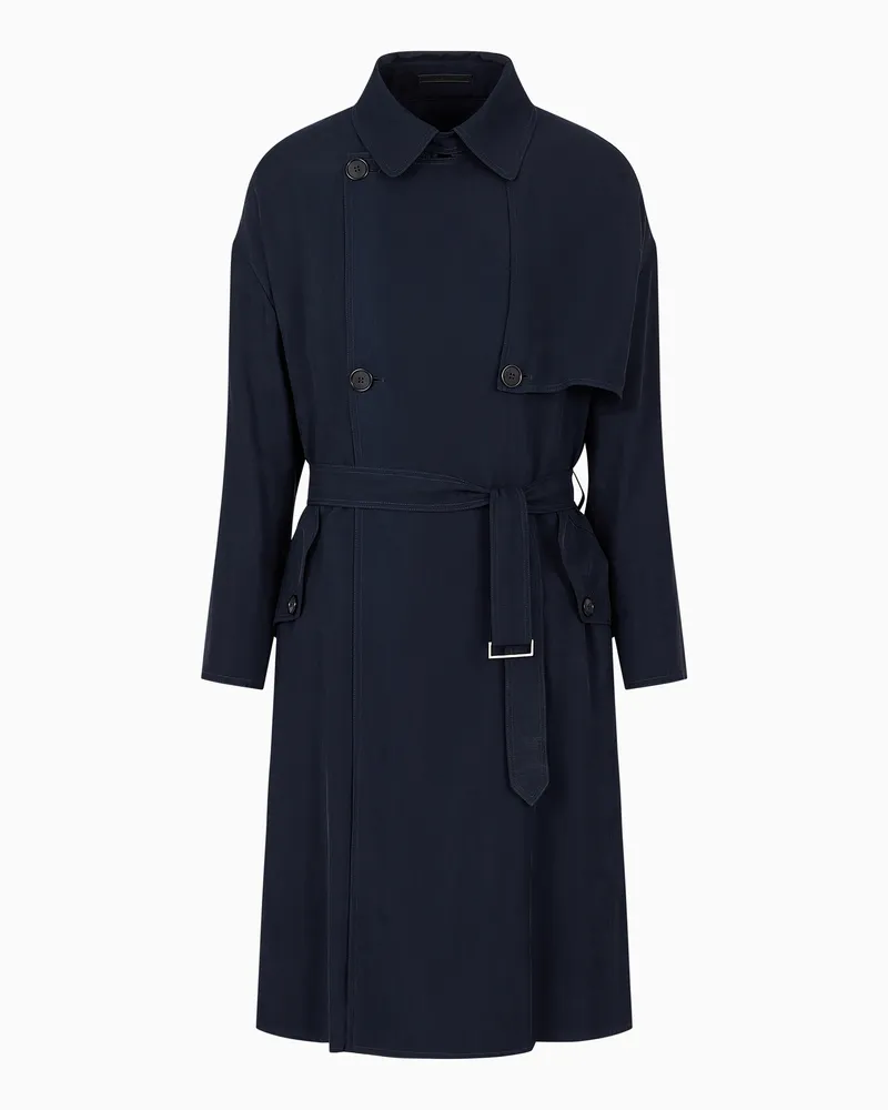 Giorgio Armani Doppelreihiger Trenchcoat Icon aus Cupro Blau