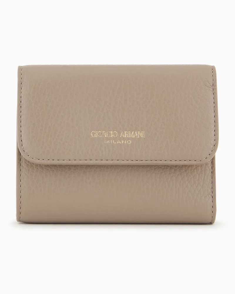 Giorgio Armani Trifold-Portemonnaie aus genarbtem Kalbsleder Beige