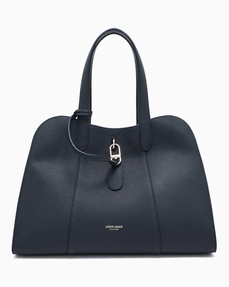 Giorgio Armani Große Tragetasche aus genarbtem Leder Schwarz