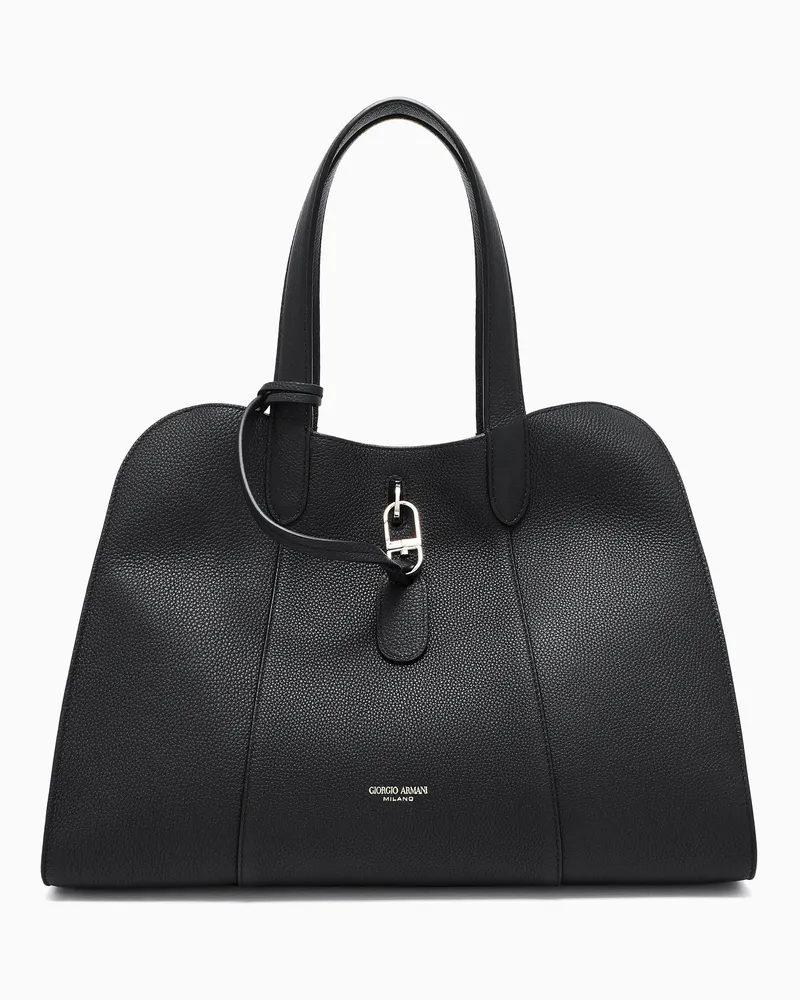 Giorgio Armani Große Tragetasche aus genarbtem Leder Schwarz