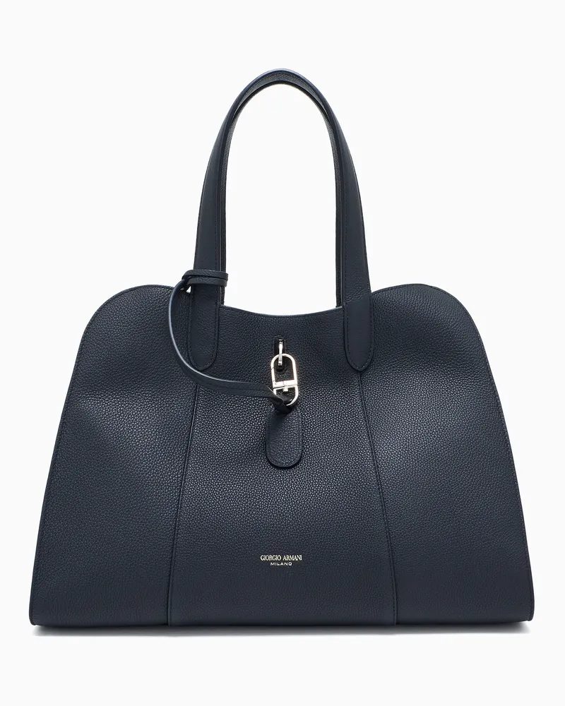 Giorgio Armani Große Tragetasche aus genarbtem Leder Schwarz