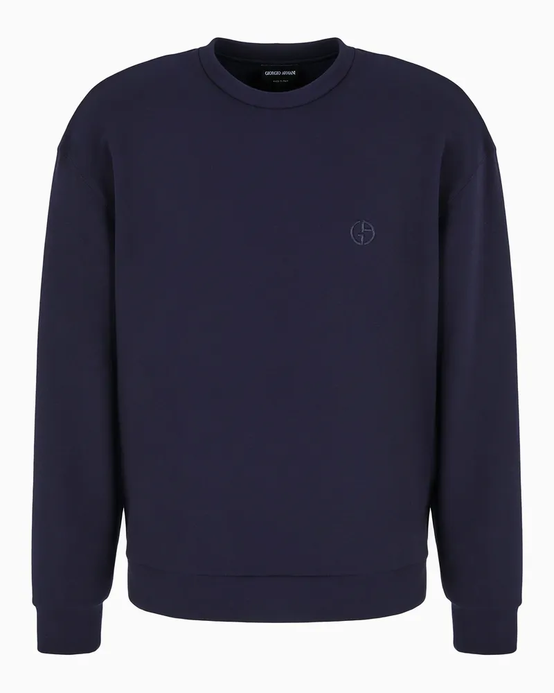 Giorgio Armani Sweatshirt mit Rundhalsausschnitt aus Baumwolle und Kaschmir Blau