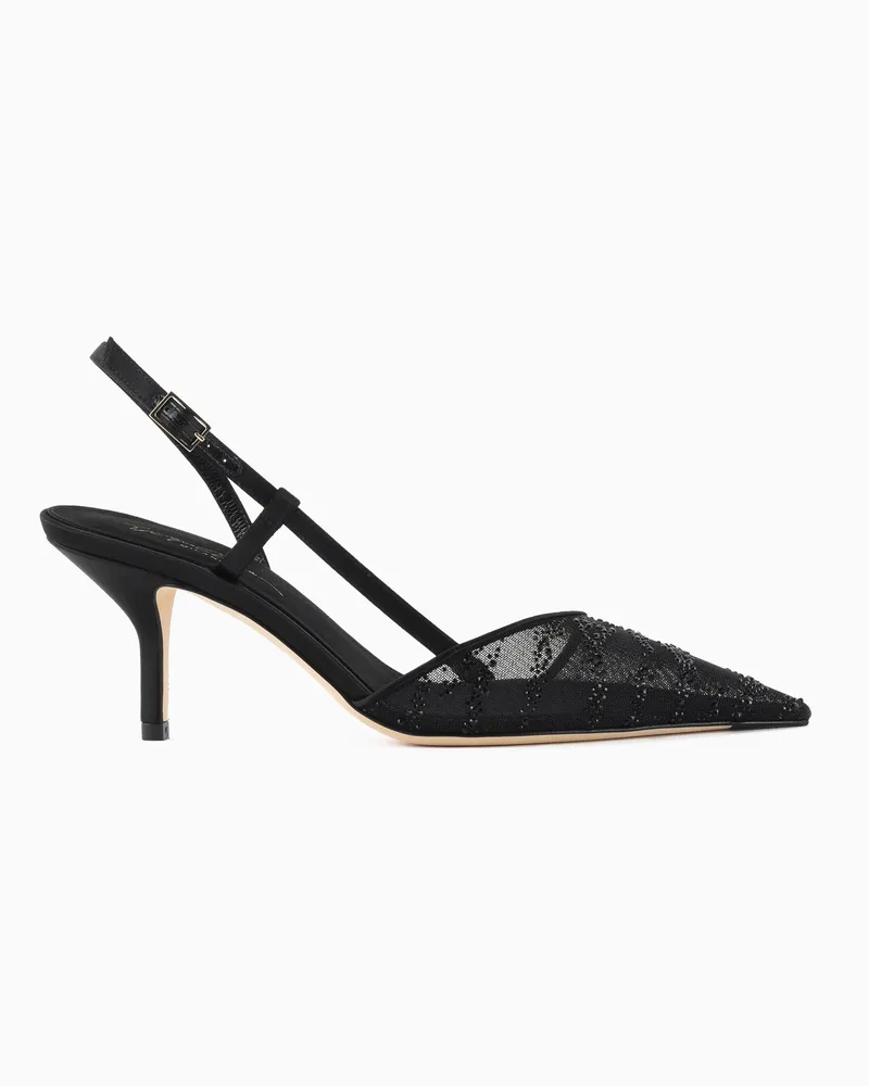 Giorgio Armani Slingback-Pumps aus Mesh und Strass Schwarz