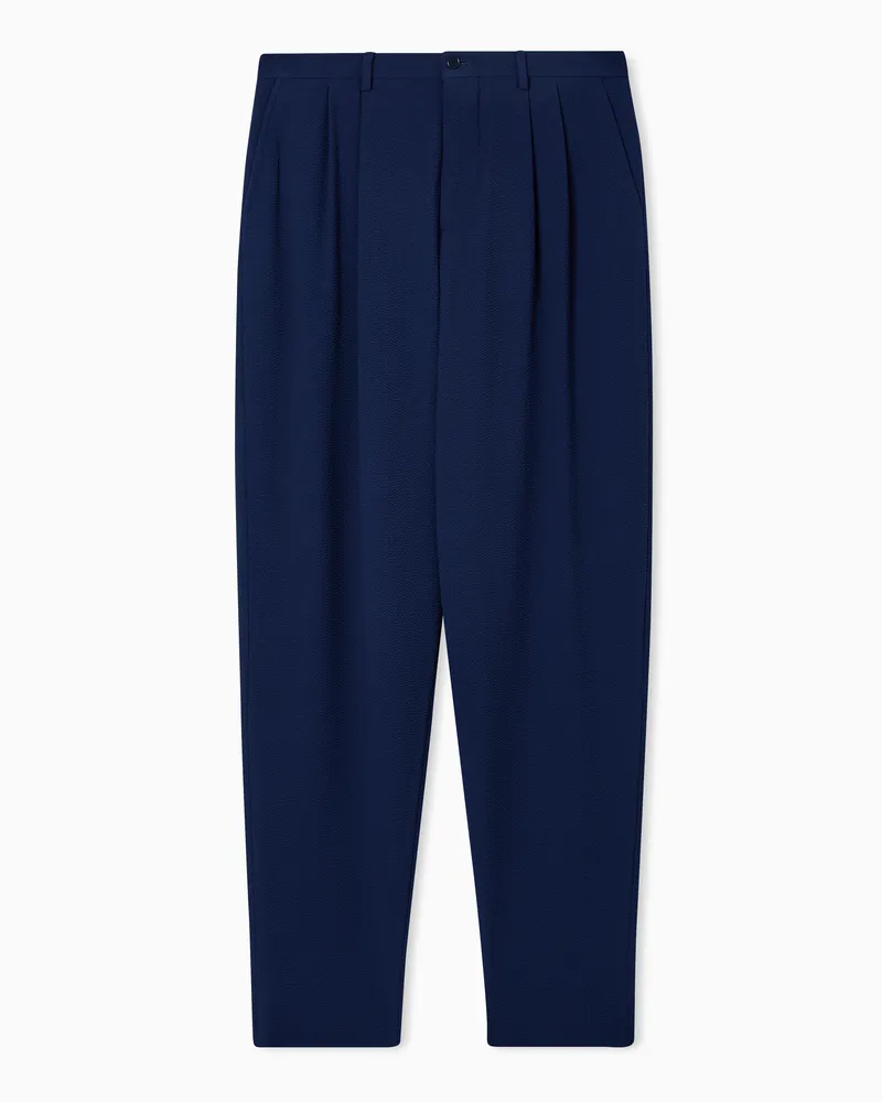 Giorgio Armani ASV Hose mit zwei Bundfalten aus Seersucker-Wollstretch Blau