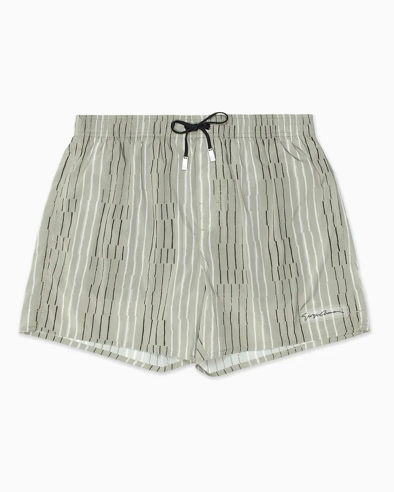 Giorgio Armani Boxer-Badeanzug mit unregelmäßigem Streifenmuster-Print Grün