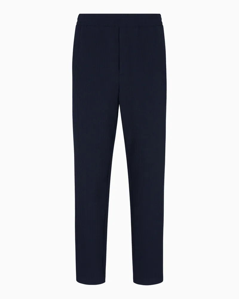 Giorgio Armani Flatfront-Hose aus Seersucker-Schurwolle Blau