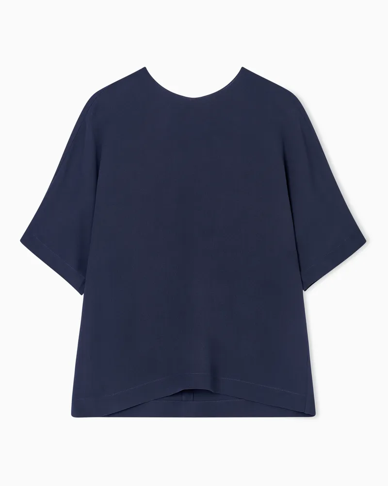 Giorgio Armani Bluse mit Rundhalsausschnitt aus dreilagigem Seidengeorgette Blau
