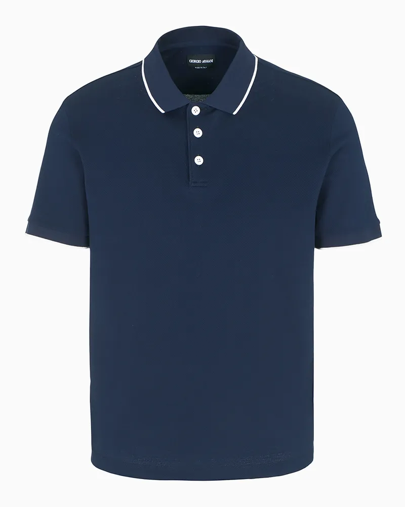 Giorgio Armani Poloshirt aus Baumwollpikee mit Lisle-Garn Blau