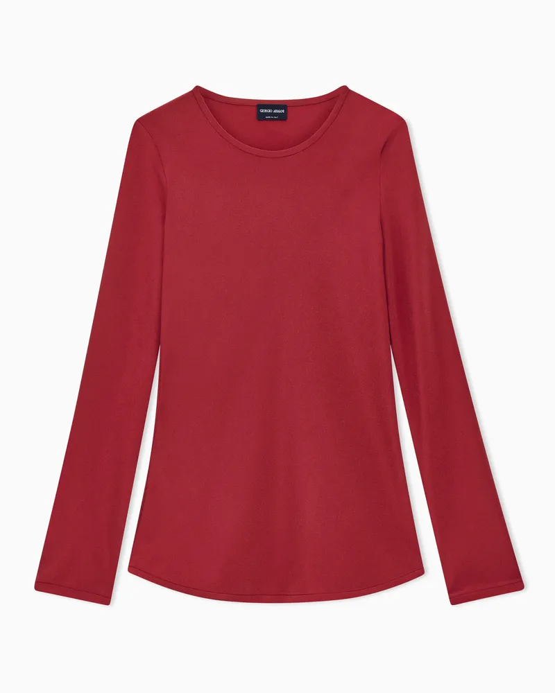 Giorgio Armani Seidenbluse aus Stretch-Crepe mit Rundhalsausschnitt Burgunderrot