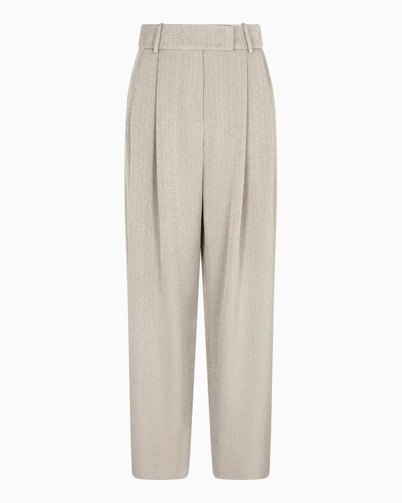 Giorgio Armani Hose aus Viskose, Wolle und Seide in Jacquard-Stoff-Verarbeitung mit einem Abnäher Beige