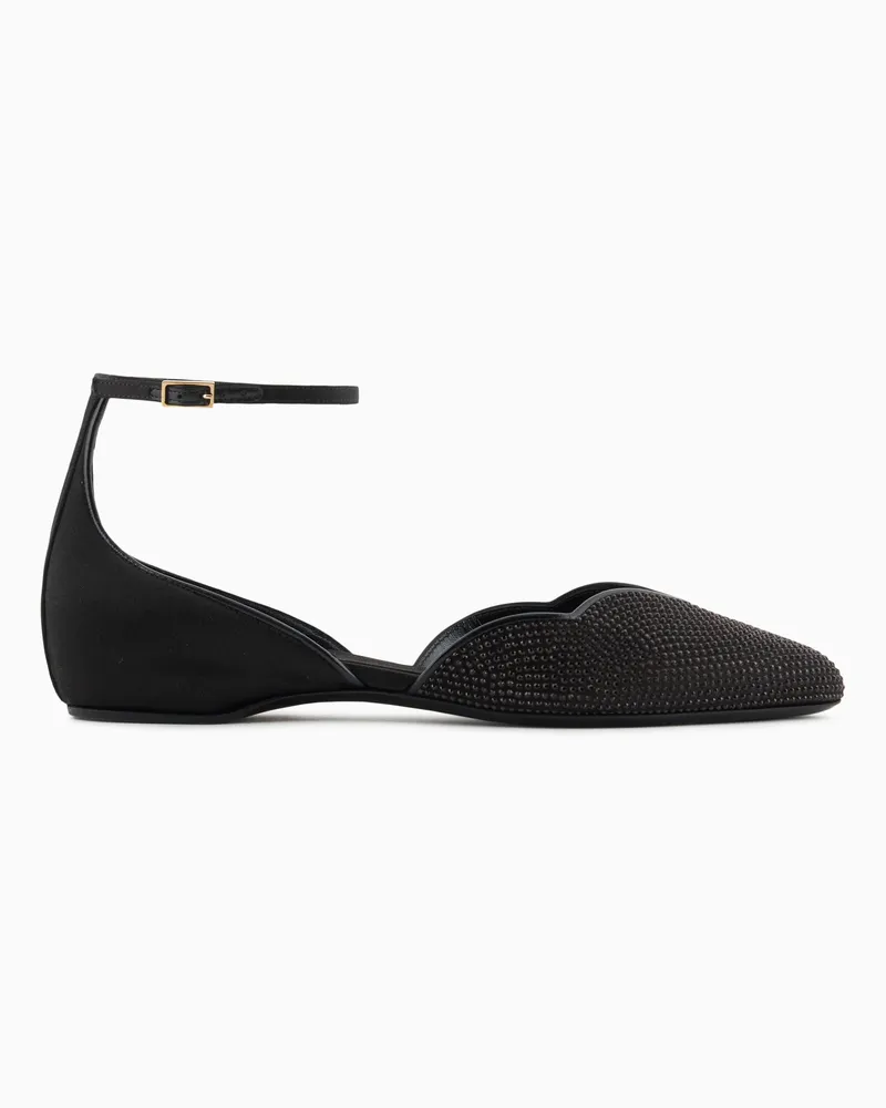 Giorgio Armani Ballerinas mit Riemen aus Satin und Strass Schwarz