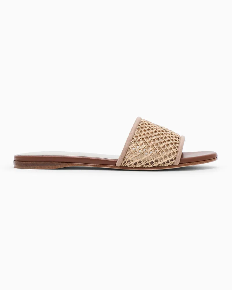 Giorgio Armani Flache Sandalen aus perforiertem Stoff Beige