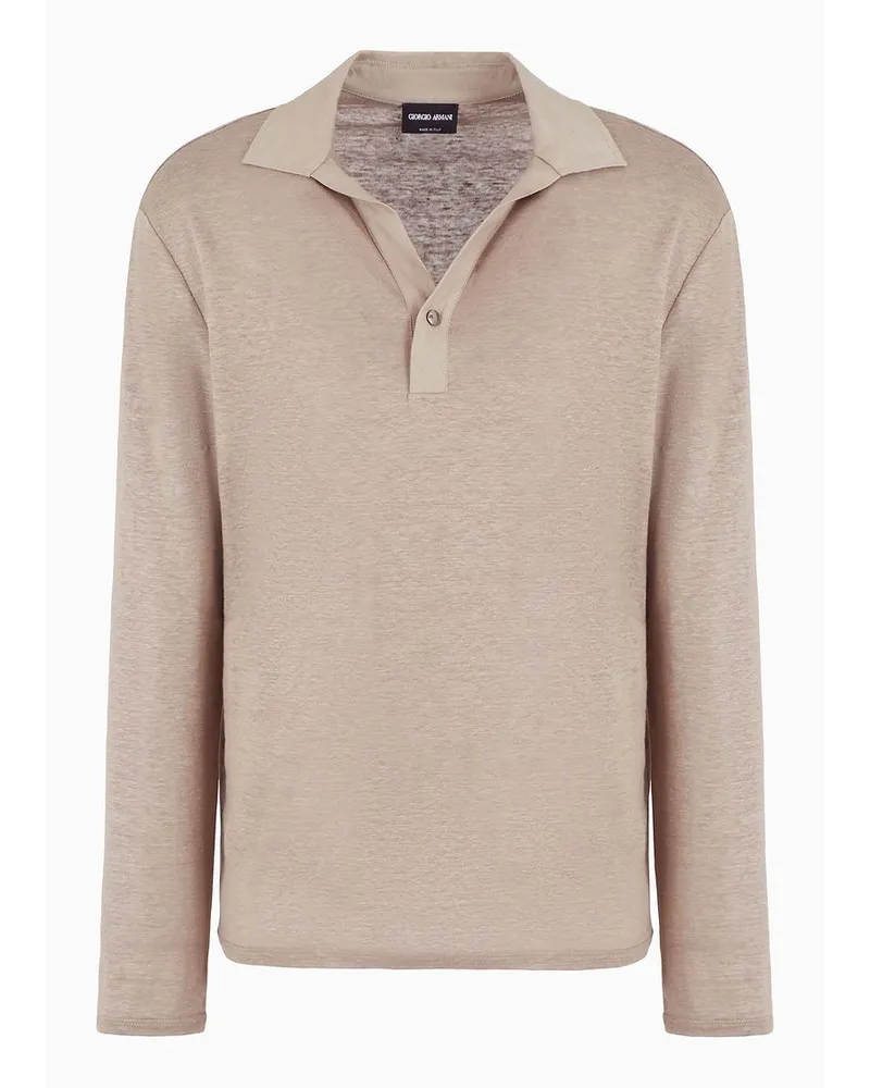 Giorgio Armani Poloshirt mit Langen Ärmeln Aus Reinem Leinen-jersey Beige