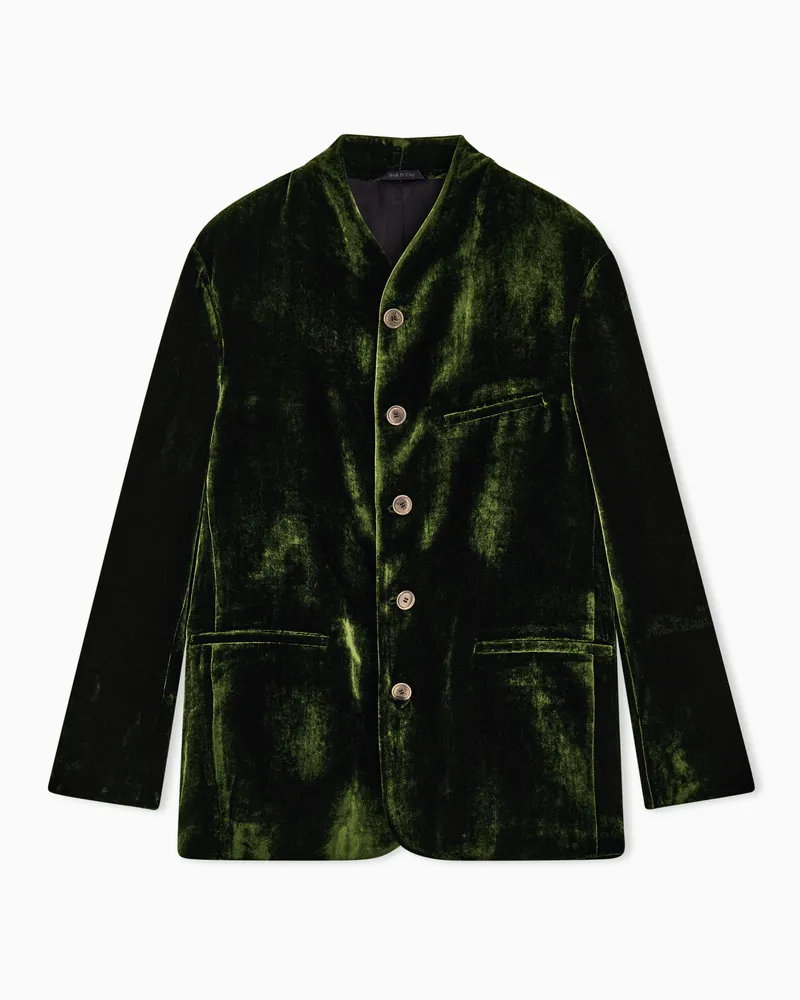 Giorgio Armani Regular Fit Blazer aus garngefärbtem und changierendem Samt Grün