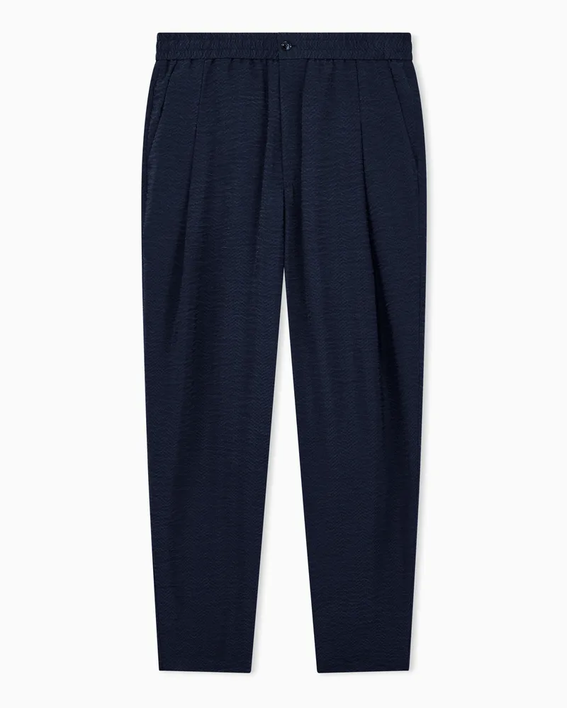 Giorgio Armani Bundfaltenhose Regular Passform Jacquard Chevron Muster Blau
