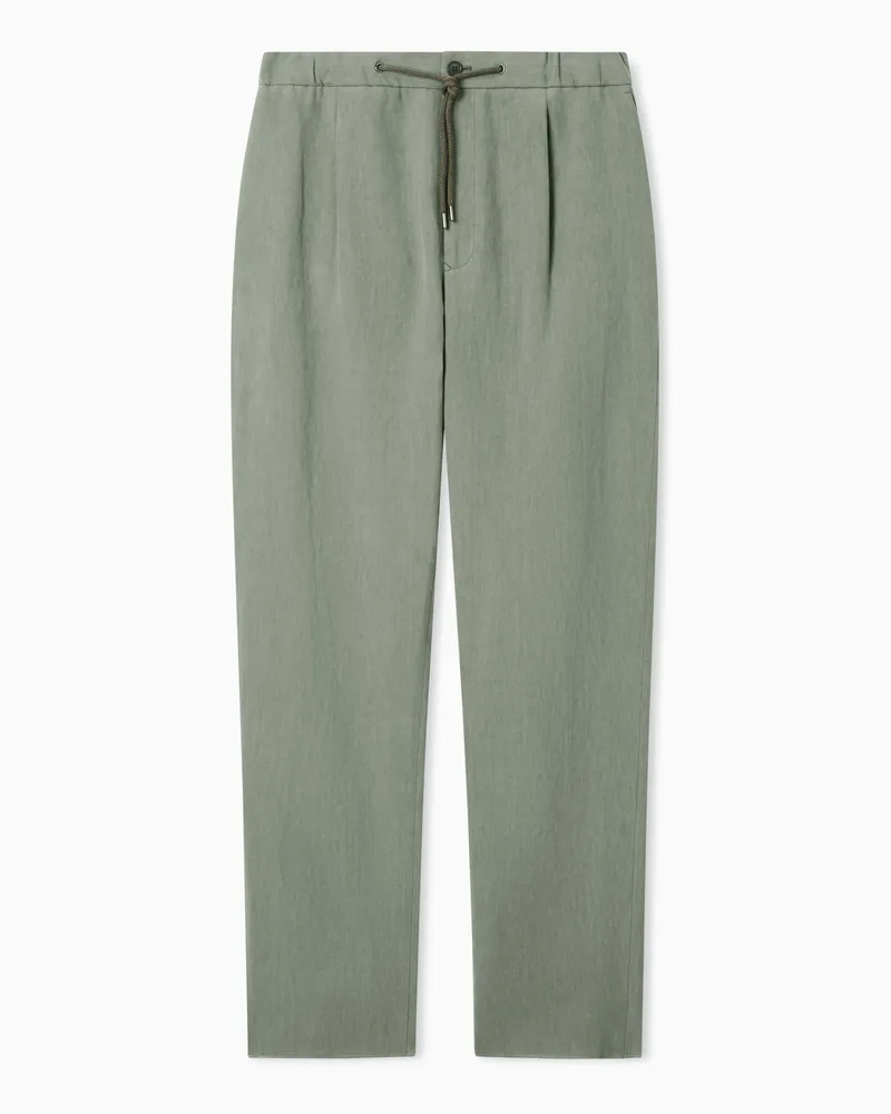 Giorgio Armani Hose mit Bundfalte aus Leinen-Canvas Grün