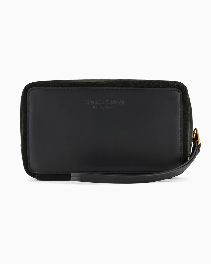 Giorgio Armani Beautycase aus Wildleder mit Reißverschluss Grün