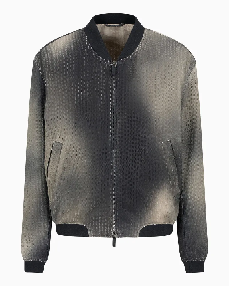 Giorgio Armani Blouson aus perforiertem und bedrucktem Nappaleder Grau