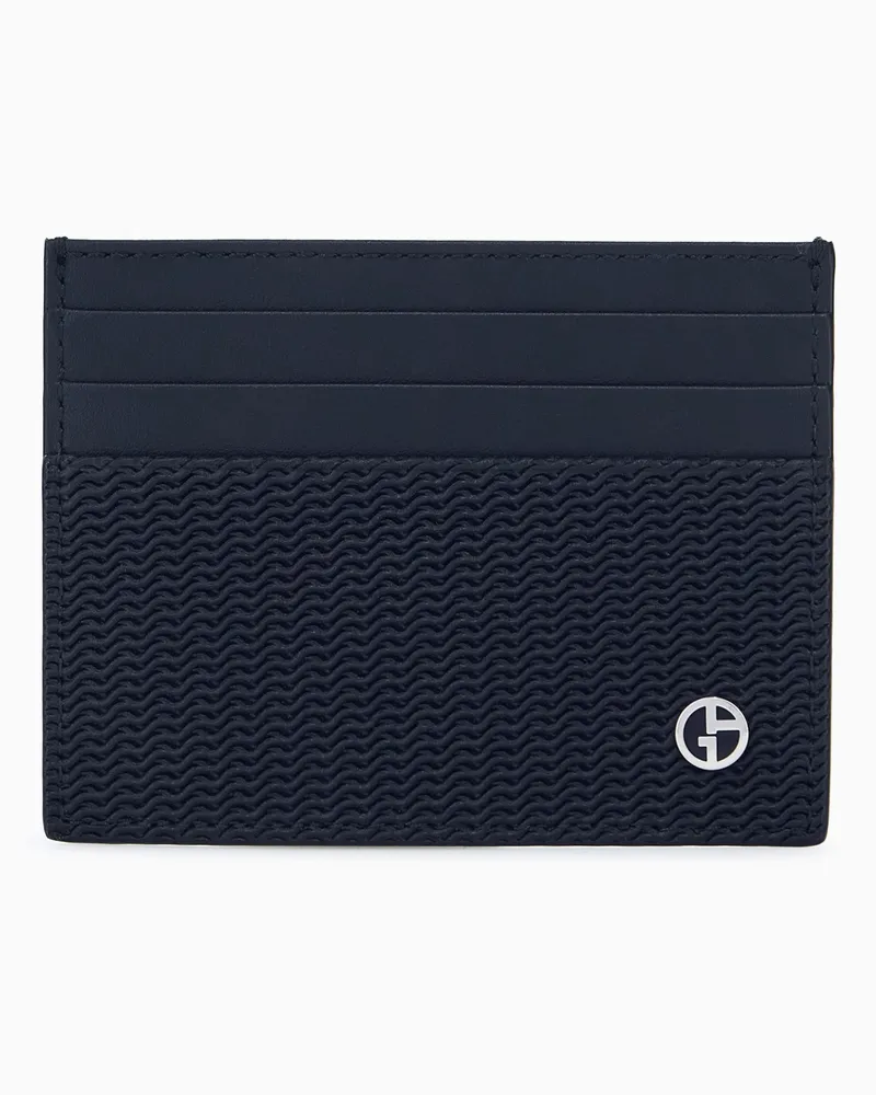 Giorgio Armani Kartenetui aus Leder mit Wellenmuster und sechs Fächern Schwarz
