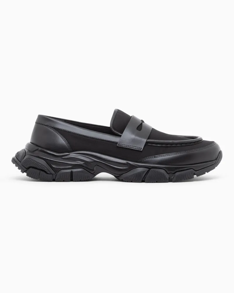 Giorgio Armani Lederslipper mit Penny-Steg und robuster Profilsohle Schwarz