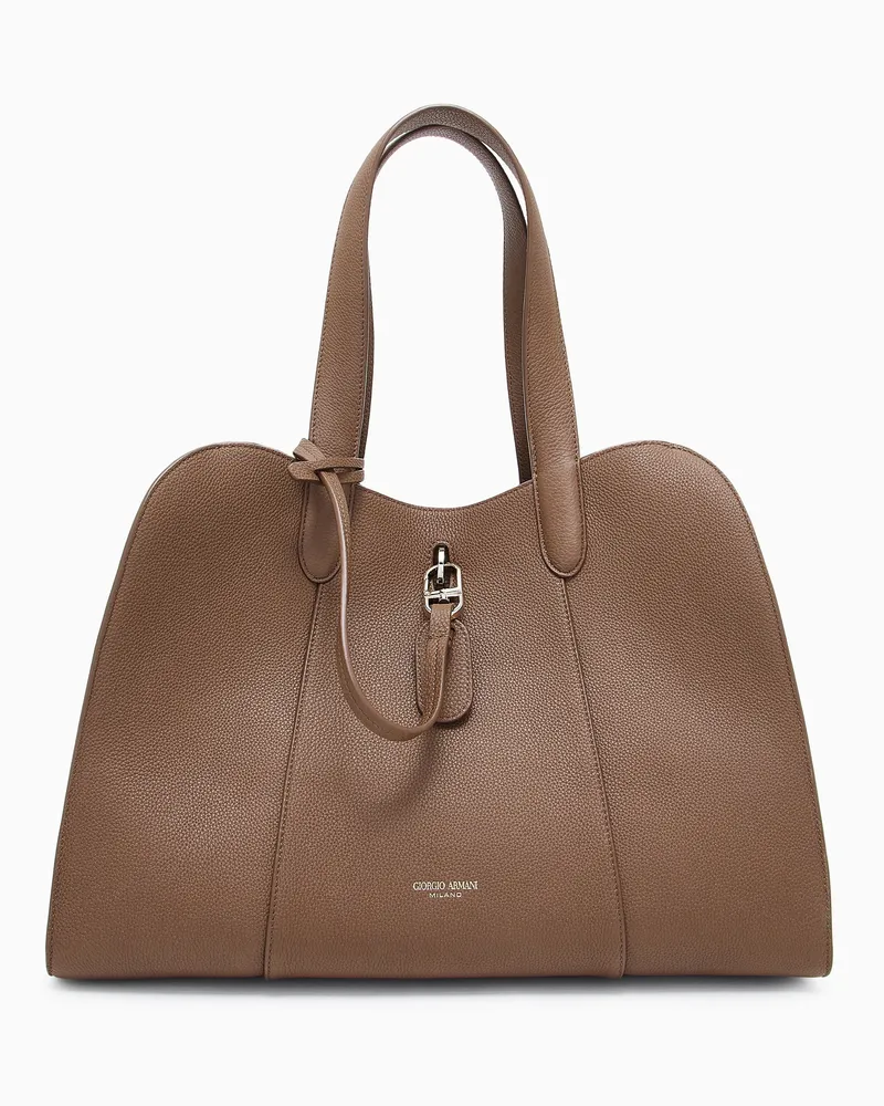 Giorgio Armani Große Tragetasche aus genarbtem Leder Braun