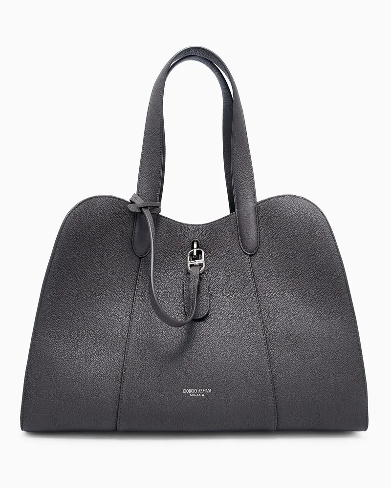 Giorgio Armani Große Tragetasche aus genarbtem Leder Braun